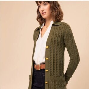 Spartina 449 Olive Cable Knit Cardigan
